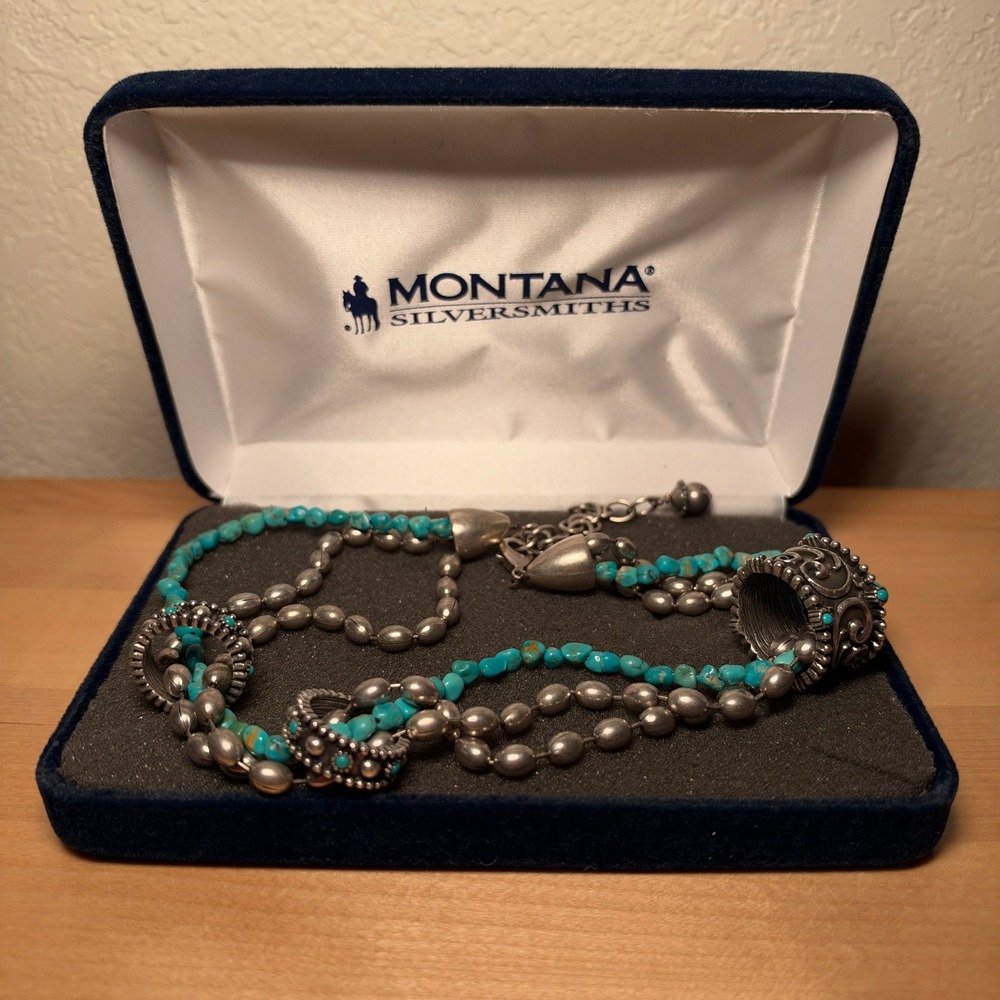 Montana Silversmiths Turquoise Silver Multi Strand Western Statement Necklace